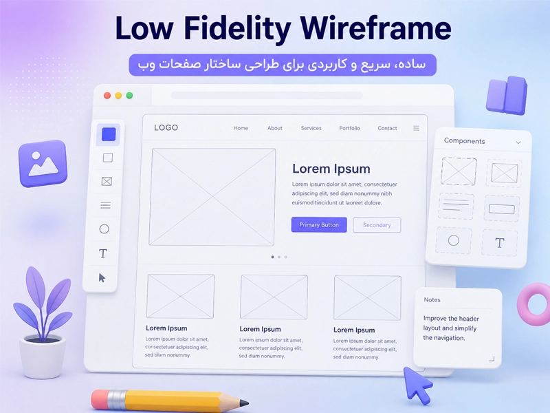 Low Fidelity Wireframe ساده‌ترین نوع وایرفریم
